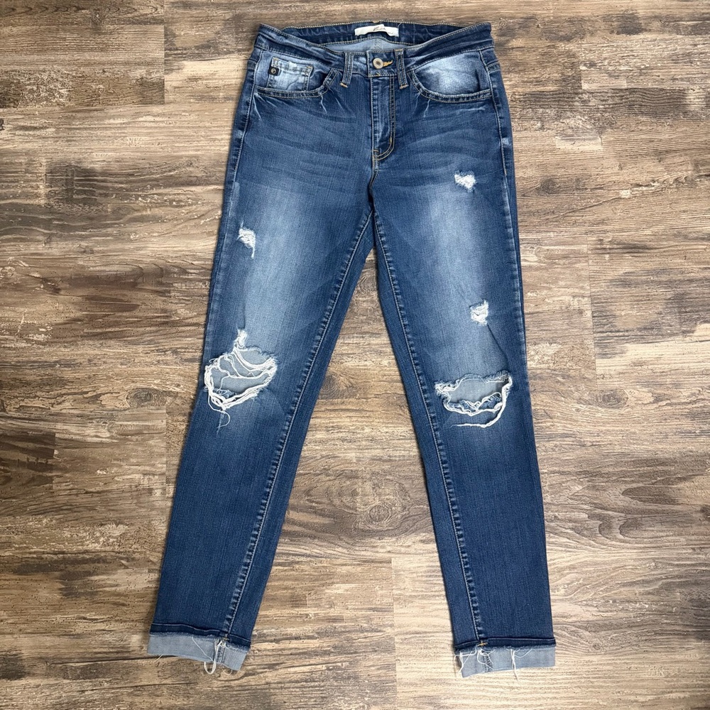 KanCan Women’s Blue Distressed Skinny Jeans Size 27
